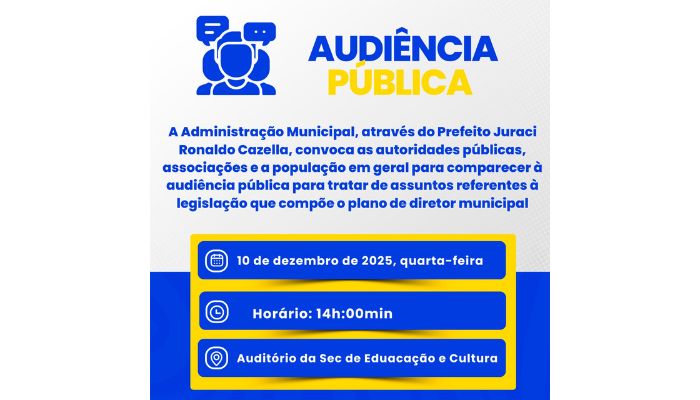 Guaraniaçu - Nesta quarta-feira (10), acontece Audiência Pública sobre a legislação do Plano Diretor
